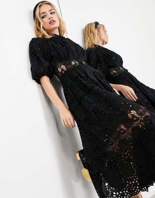 knee length dresses for ladies Rent ASOS EDITION Blouson Off Shoulder Tiered Broderie Midi Dress In White