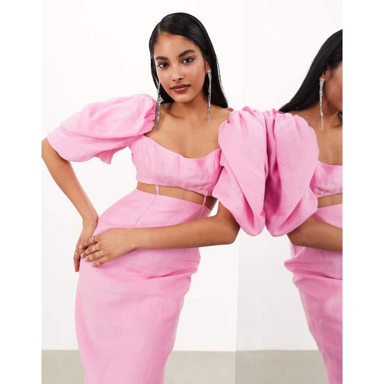 Her lip to Puff Sleeve Midi Dress