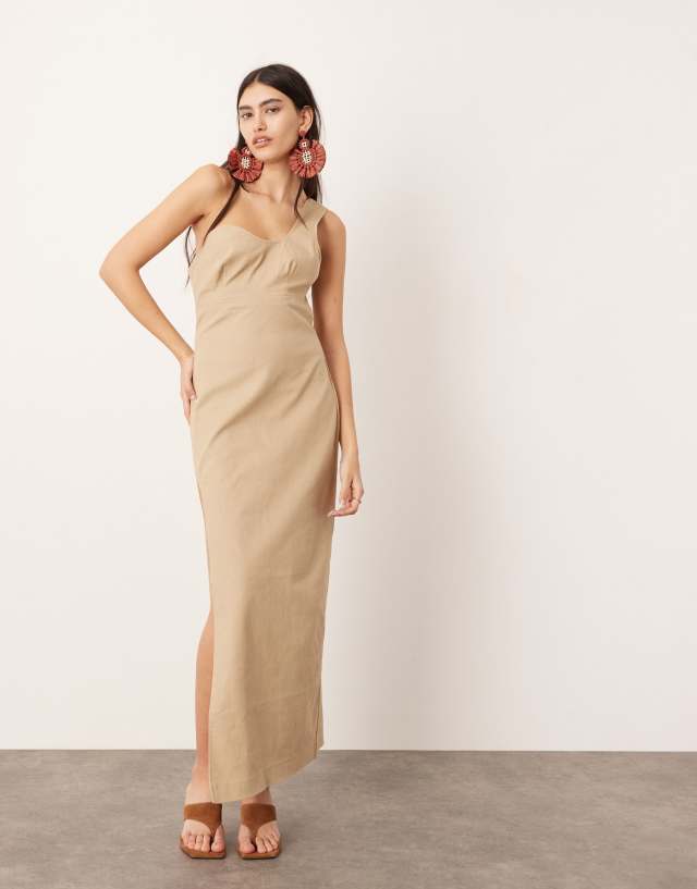 ASOS EDITION - wavey one shoulder maxi dress in stone