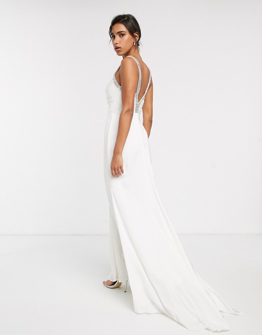 ASOS EDITION wedding dress with V back and crystal strap detail
