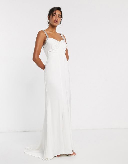 Asos Edition Wedding Dress With V Back And Crystal Strap Detail Asos