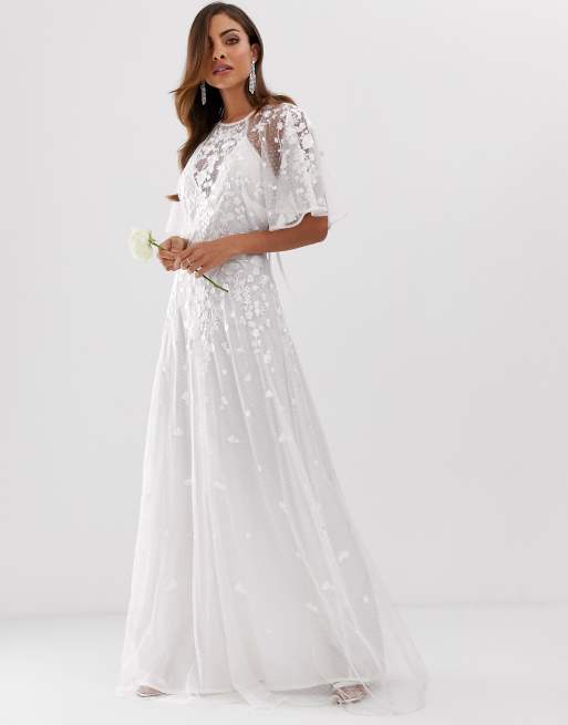 asos bridal curve flutter sleeve sequin maxi