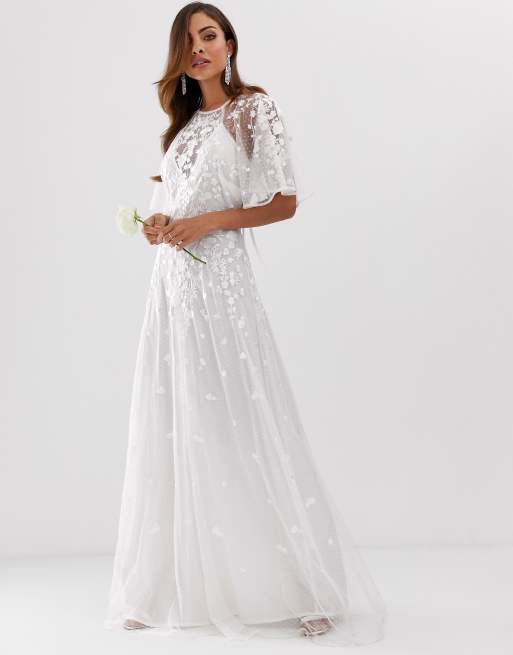 Asos Edition Wedding Floral Embroidered Dobby Mesh Flutter Sleeve