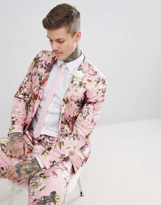 ASOS EDITION Wedding - Abito skinny in rasatello a fiori cipria, 2 di 3