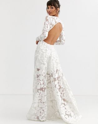 ASOS EDITION – Wedding – Rückenfreies Kleid mit Blumenstickerei-Weiß