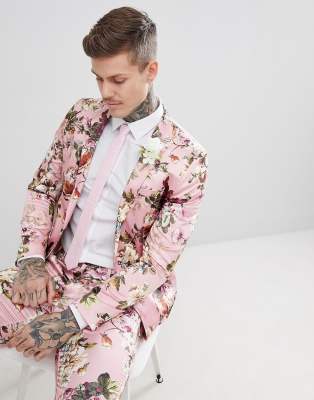 ASOS EDITION wedding skinny suit jacket in blush floral sateen print