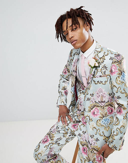 ASOS EDITION wedding skinny suit jacket in pastel floral jacquard | ASOS