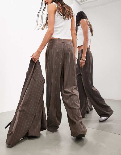 ASOS EDITION wide leg pants in brown pinstripe