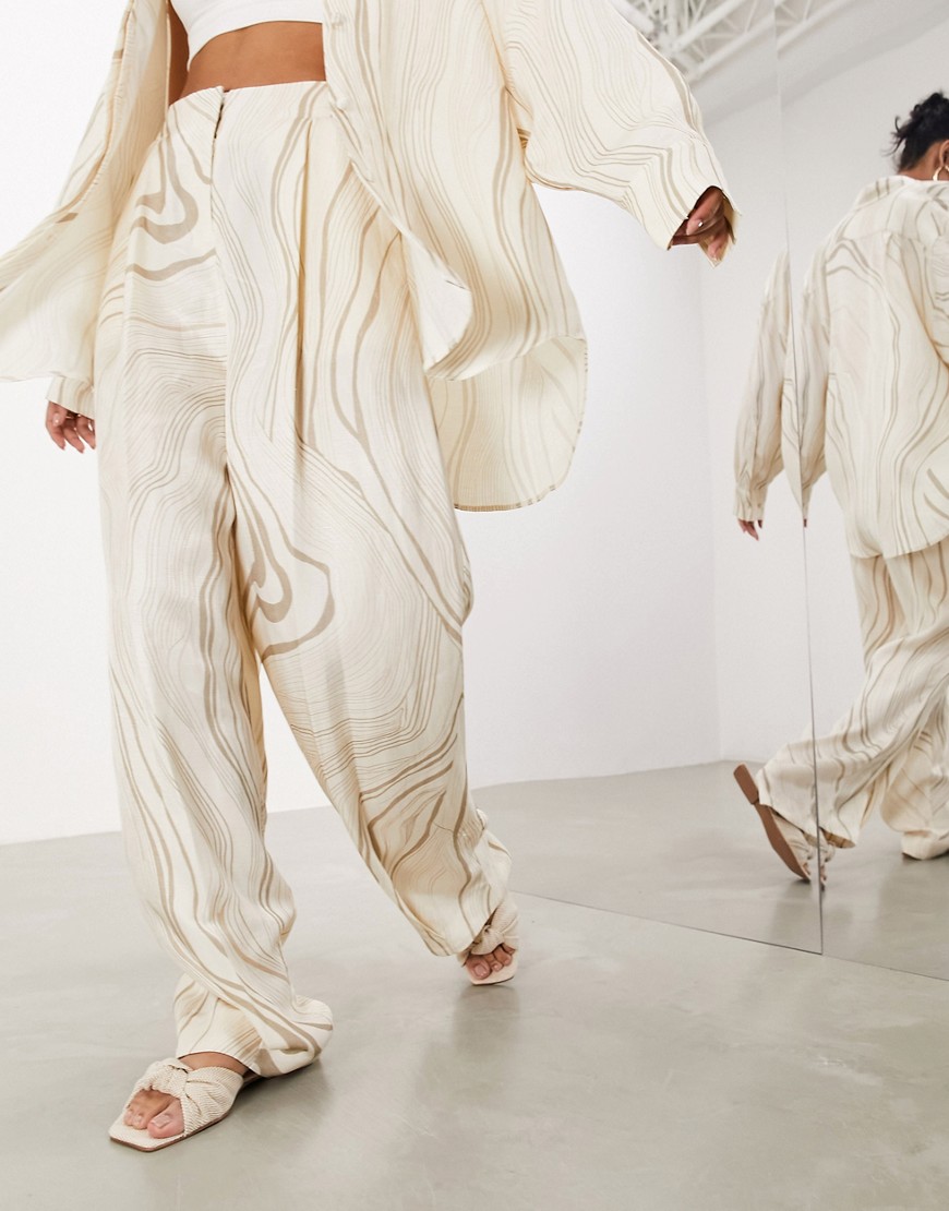 Asos Design Wide Leg Pants In Cream Swirl Print-multi