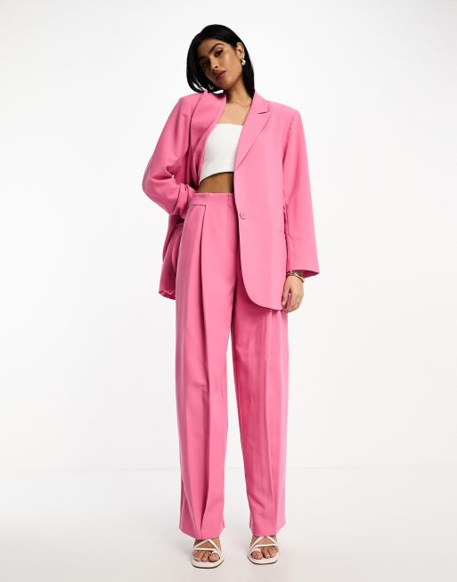 ASOS DESIGN linen wide leg suit pants in hot pink