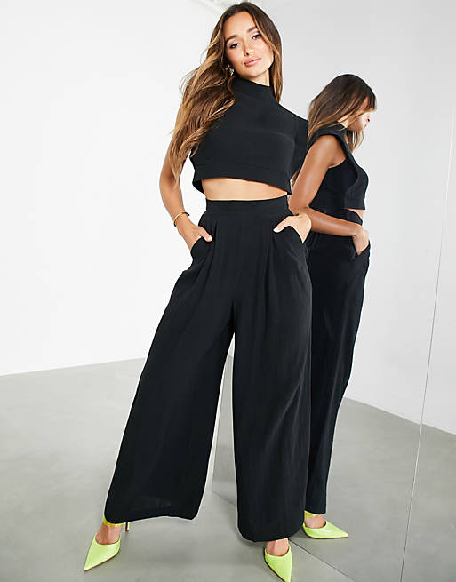ASOS EDITION wide leg pants with stitch detail in black | ASOS