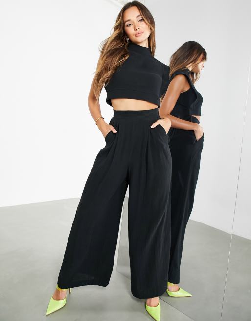 asos black wide leg trousers