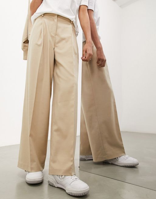 ASOS EDITION pleat front wide leg trouser in stone
