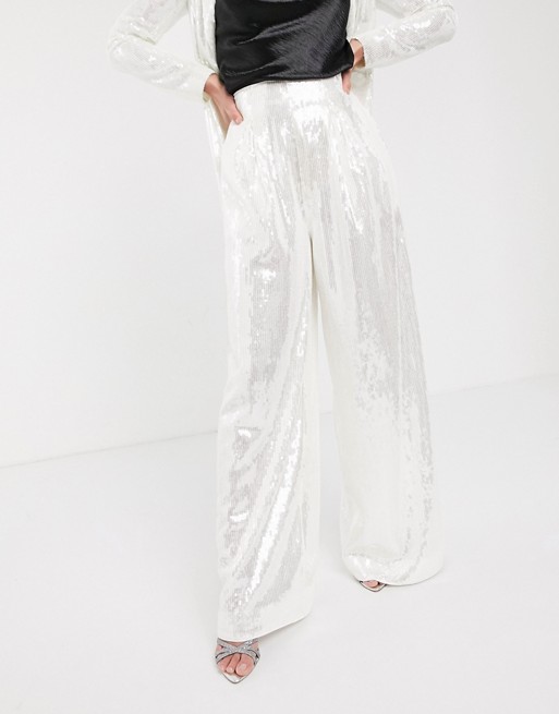 ASOS EDITION wide leg pleat front trouser in sequin