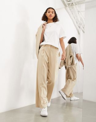 ASOS EDITION oversized bomber jacket & wide leg pleat front trouser in stone