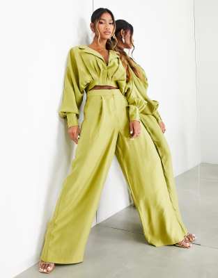 Asos Design Asos Edition Wide Leg Pants In Lime Green In Green