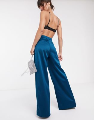 blue wide leg trousers