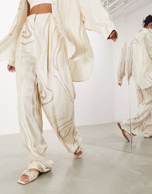 ASOS EDITION wide leg trousers in cream swirl print