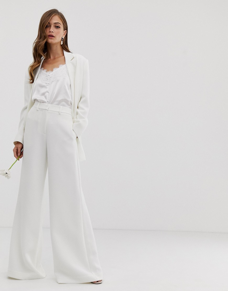 ASOS EDITION wide leg wedding trouser-White