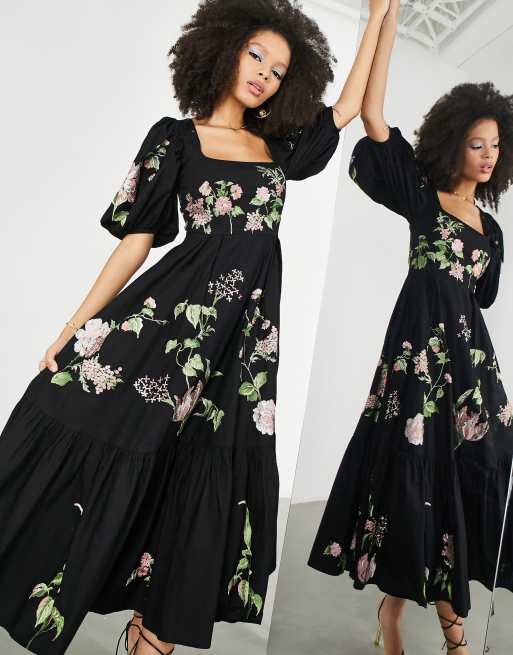 Black dress shop with rose embroidery