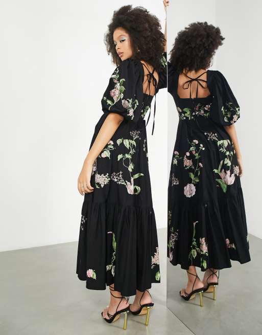 eva embroidered maxi dress Rose Embroidered Black Vintage Rockabilly Western Country Women Dress –  Hemet Store main image 1
