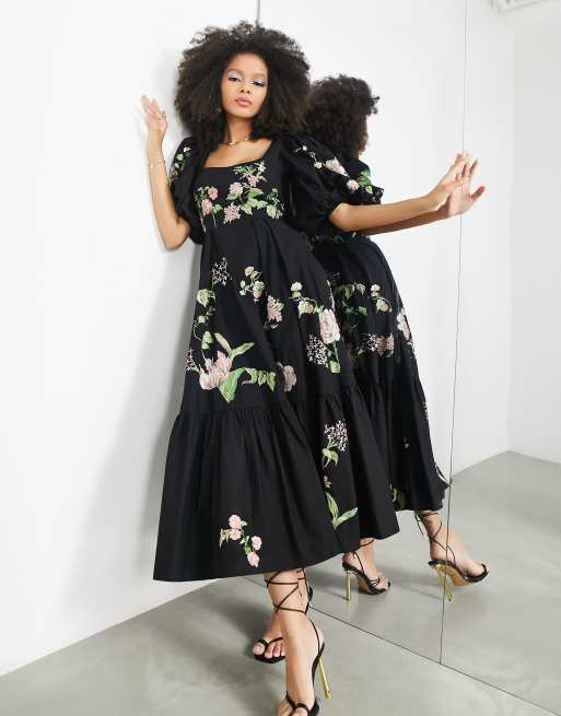 Asos black embroidered store dress