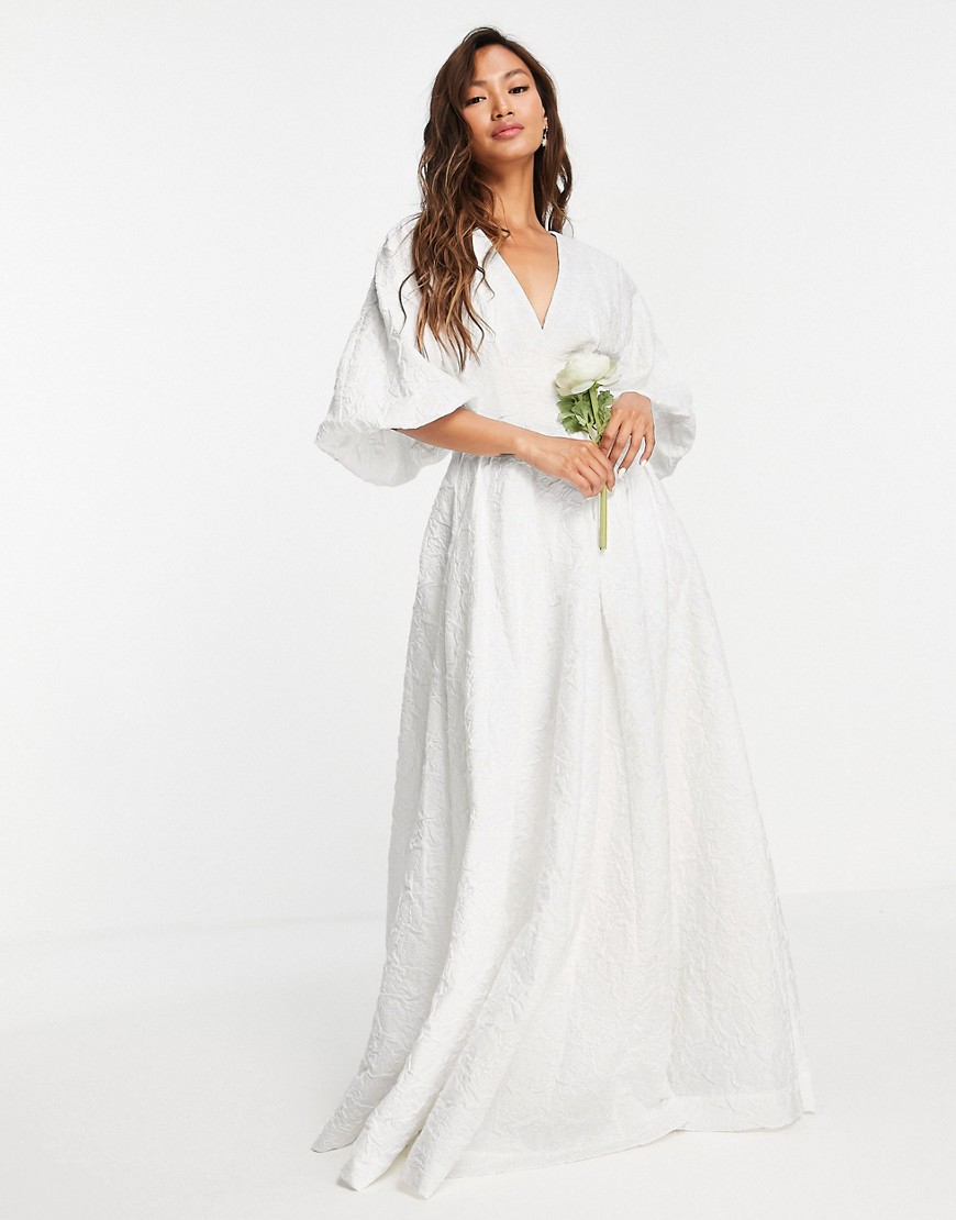 ASOS EDITION Winnie pleat waist wedding dress in textured floral-White