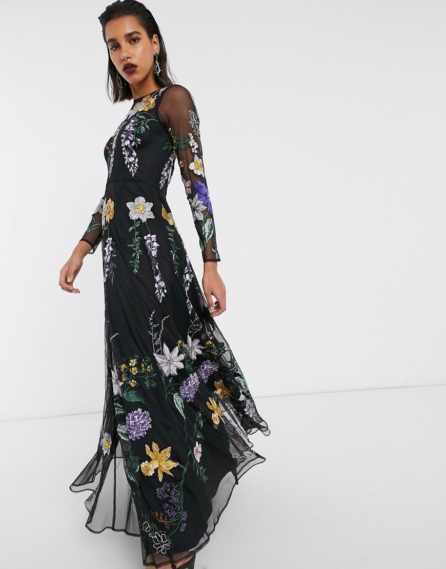 ASOS EDITION wisteria embroidered maxi dress-Green