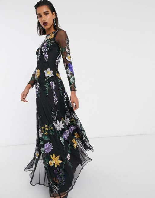 Asos embroidered hot sale maxi dress