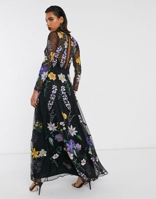 ganni black floral dress
