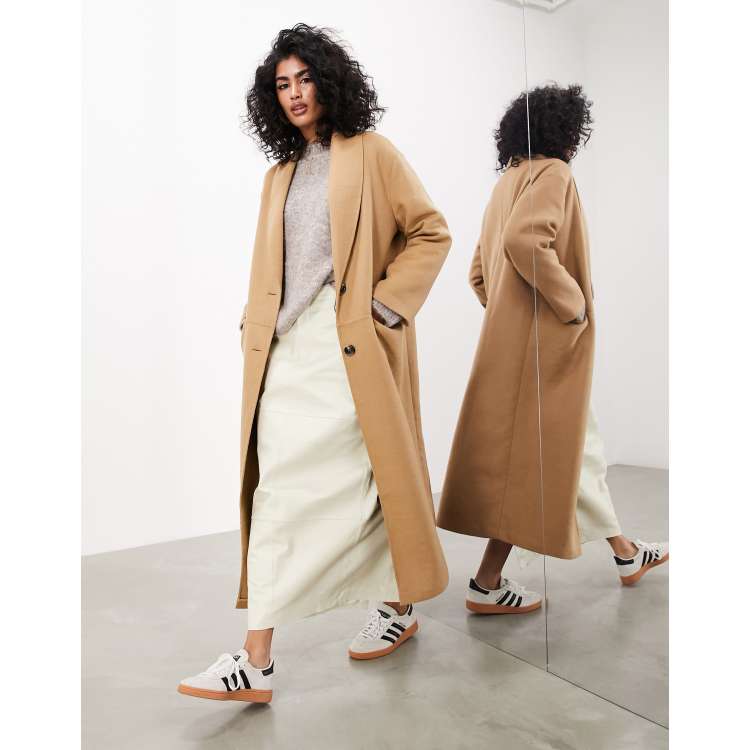 ASOS DESIGN fleece coat with contrast stitching in camel