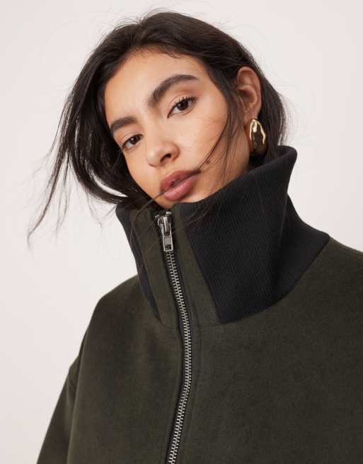 ASOS EDITION wool mix extreme collar bomber jacket in olive green