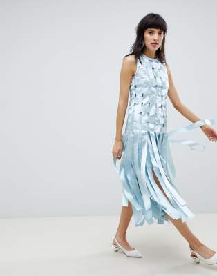 asos edition starburst midi dress with fringe