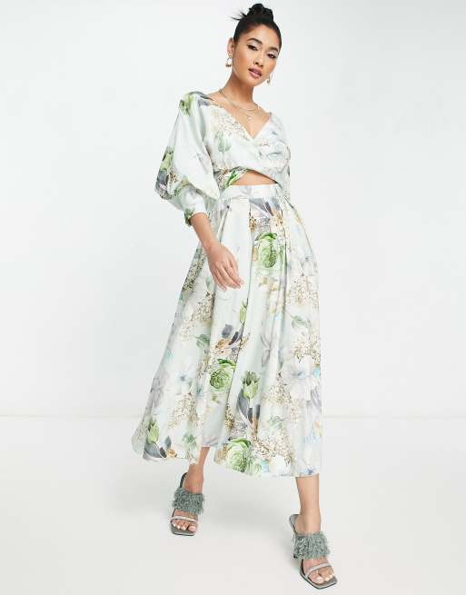 ASOS EDITION wrap bodice midi dress with full skirt in floral bloom ...