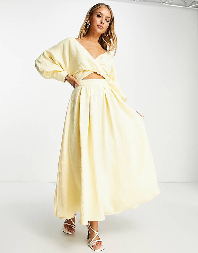 ASOS EDITION wrap bodice midi dress with full skirt in lemon ZN9575