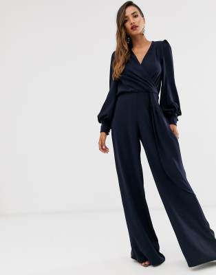 ASOS EDITION wrap drape side jumpsuit-Navy