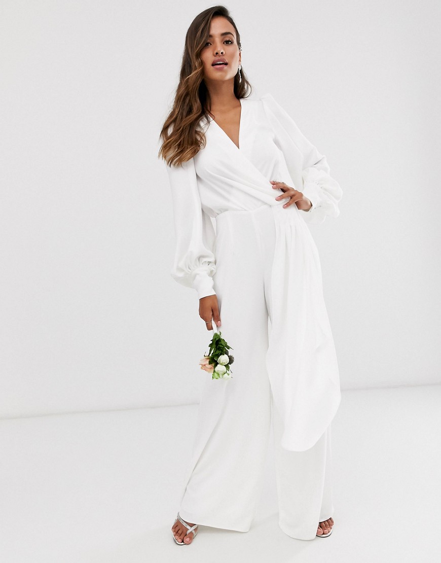 ASOS EDITION wrap drape side wedding jumpsuit-White