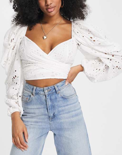 ASOS DESIGN crop top with multi tie wrap in white