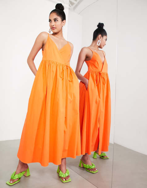 ASOS EDITION wrap smock cami midi sundress in bright orange - view 1