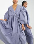 [ASOS EDITION] ASOS EDITION wrap smock midi dress with collar in washed blue 4 Washed Blue