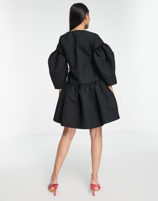 ASOS EDITION oversized wrap smock dress with blouson sleeves in black -  ShopStyle