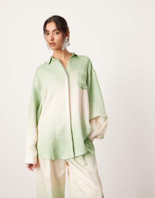 ASOS EDITION oversized shirt in green ombre print wide leg trouser co ord, 3 z 3