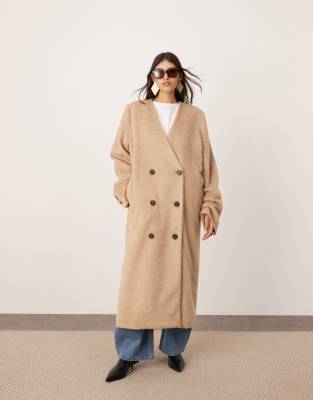 ASOS EDITION - Zweireihiger Wollmix-Mantel in Hellbeige mit Oversize-Schnitt-Weiß