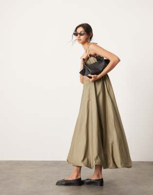 ASOS EDITION ASOS EDITON cami puff ball maxi dress in khaki-Multi