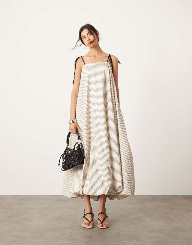 ASOS EDITION - ASOS EDITON cami puff ball maxi dress in pinstripe print