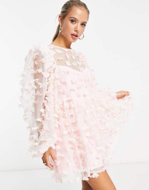ASOS EDTION 3d floral mesh smock mini dress in pink - view 1