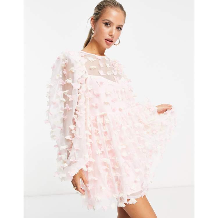 ASOS DESIGN mini smock dress with tie waist in floral jacquard chiffon -  ShopStyle