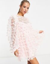 ASOS DESIGN pleated babydoll mini dress with oversized cutwork