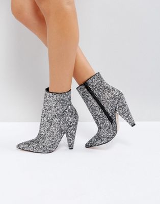 silver glitter ankle boots