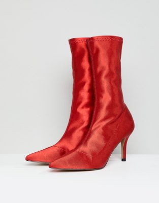 asos design elsie high heeled sock boots in bone patent